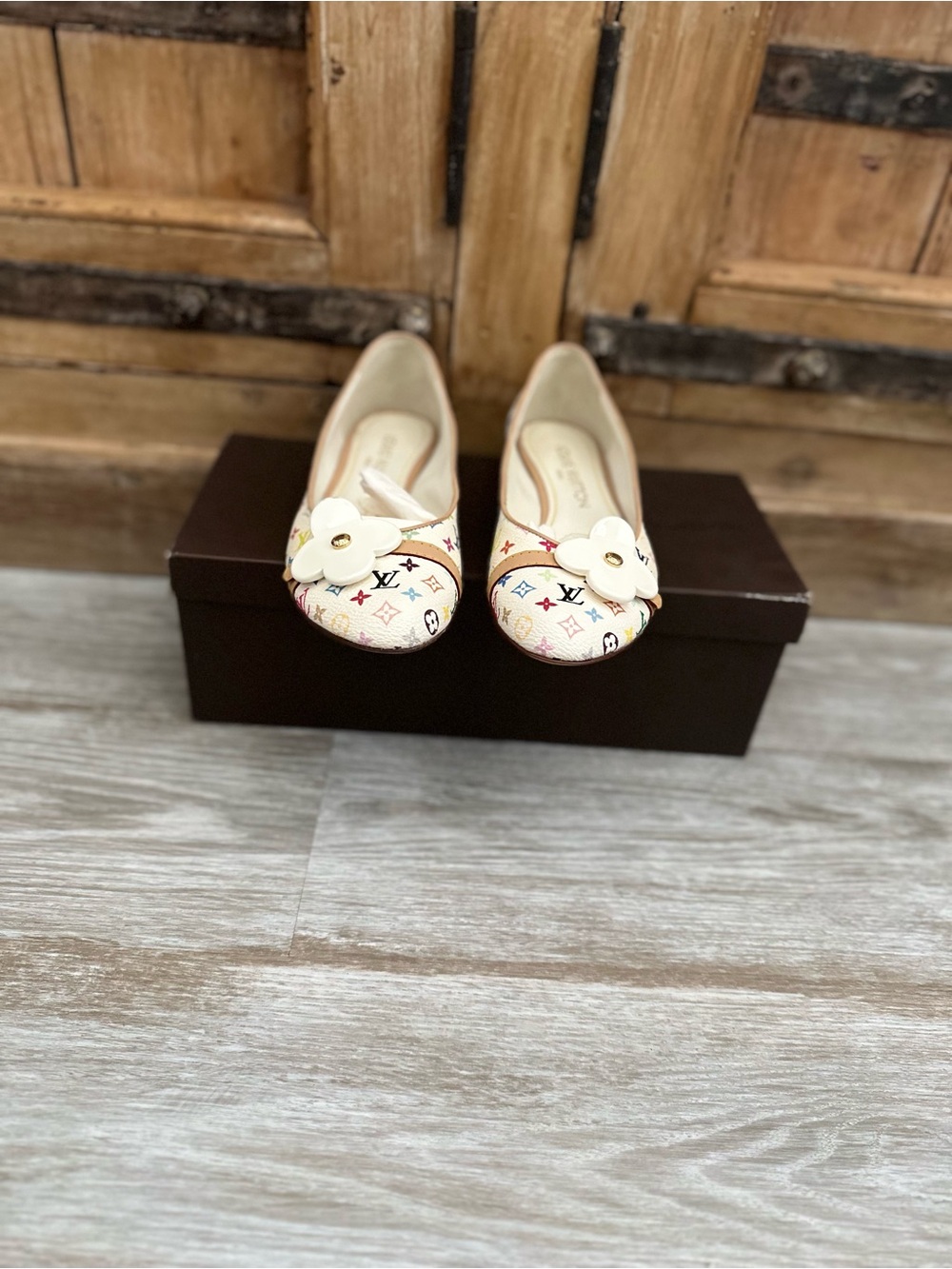 LOUIS VUITTON White Monogram Multicolore Ballerina Flats 36 Marc Jacobs Murakami